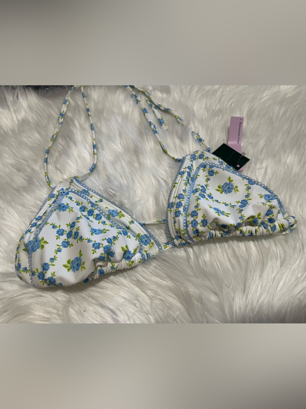 wild fable White Floral Triangle Bikini Top with Blue Blossoms